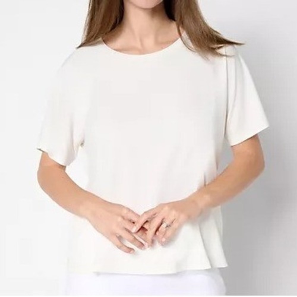Susan Graver Essentials Small Cream Petal Liquid Knit Dolman Sleeve Top A696196